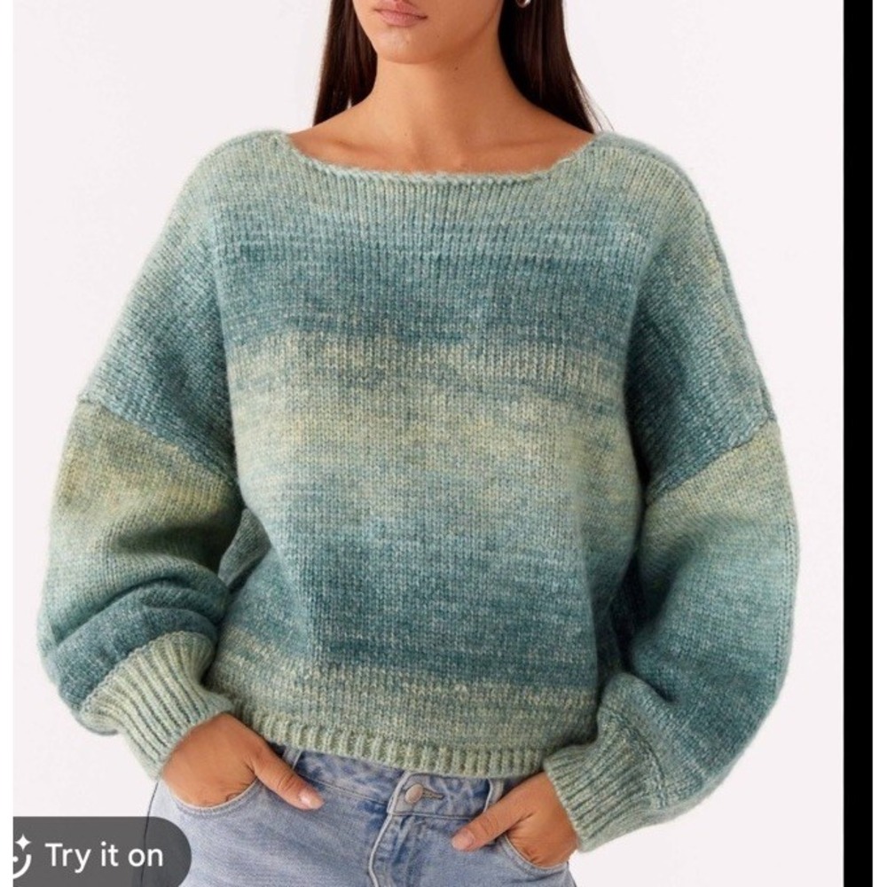 Peppermayo Lynne Oversized Sweater Jumper S/M Green Ombre Wool Blend Cozy Chic